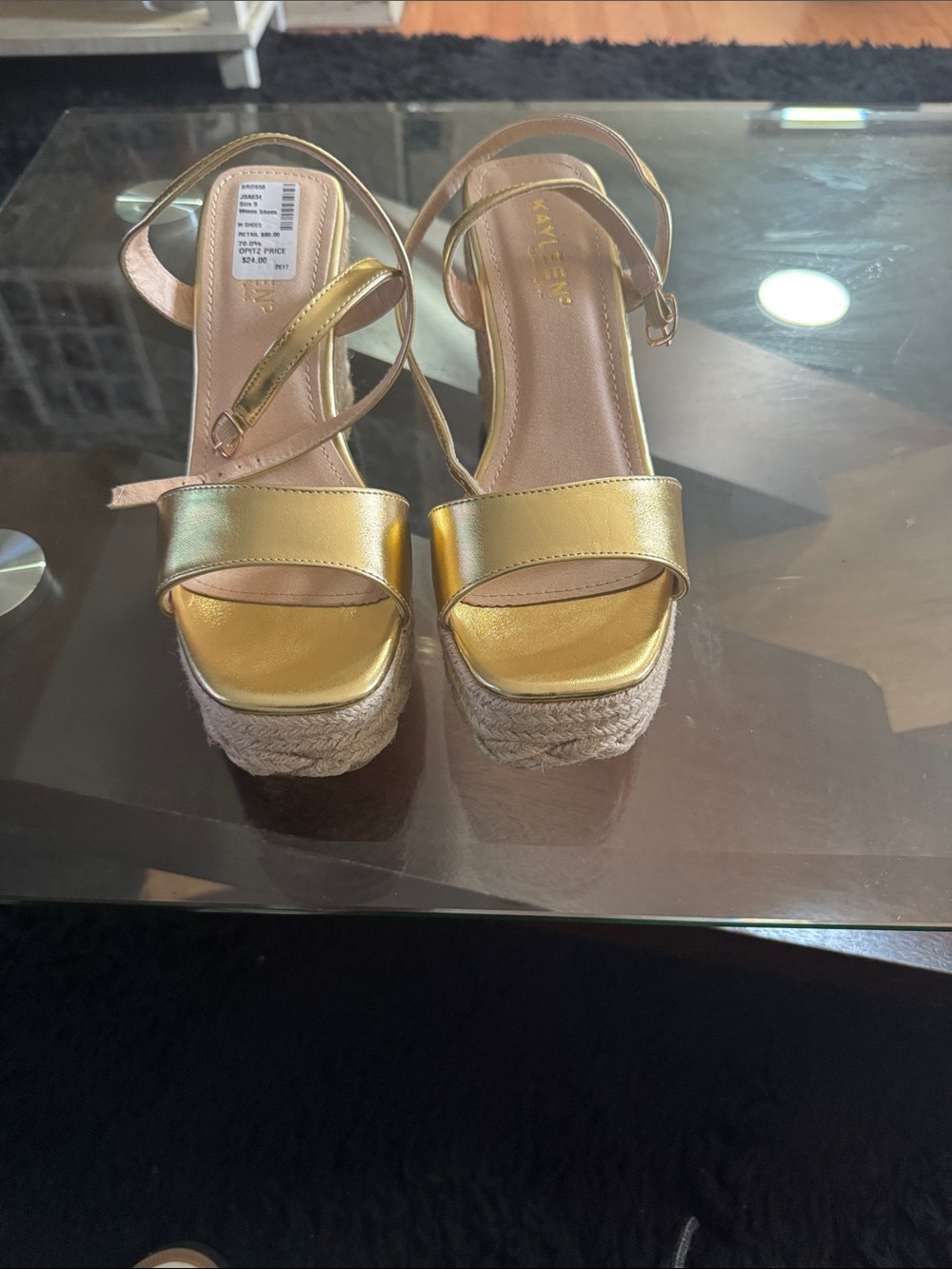 Kayleen Collections Gold Metallic Espadrille Platform Sandals